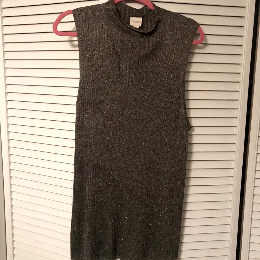 OLIVE GREEN GOLD METALLIC CHICOS MOCKNECK TOP NWT
